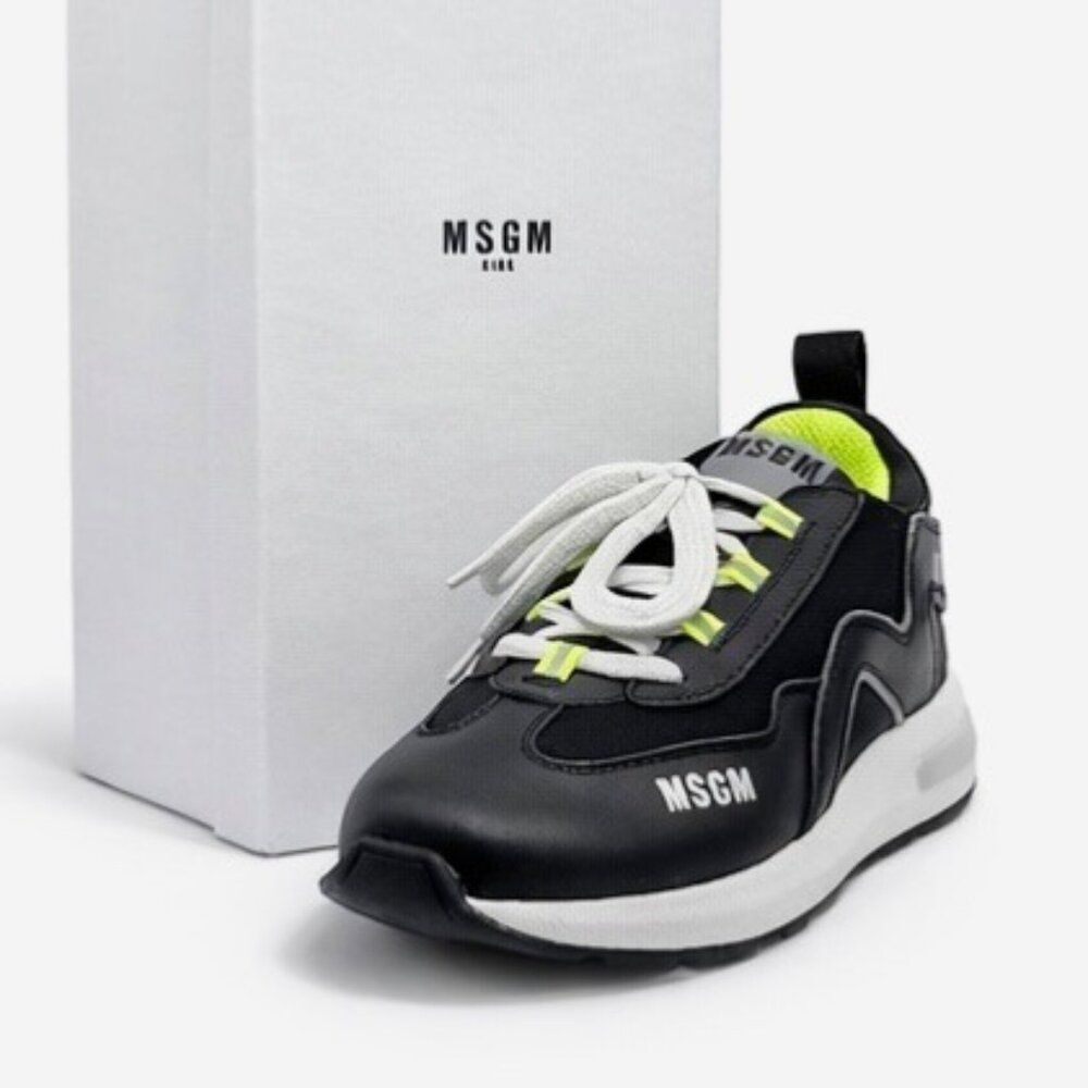 MSGM Kids Vortex Mixed-media Calf Leather Sneakers In Black Size 34 EU 2-2.5 US